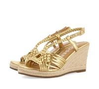GIOSEPPO Weiße Sandalen aus Leder mit Riemen und hohem Keilabsatz aus Jute für Damen Glide, Dunkles Gold, 41 EU