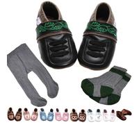 Gipfli Alpines Set: Baby Trachtenschuhe Schwarz & Trachtensocken mit Strumpfhose Anthrazit-Grün Gr. 16/17