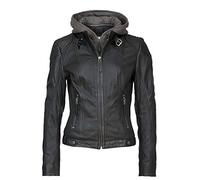 Gipsy Cacey Damen Lederjacke Schwarz mit Kapuze Echtleder Tailliert (XL, Schwarz)