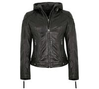 Gipsy - Damen Lederjacke Kapuze Lammnappa schwarz Natur gegerbt Größe M