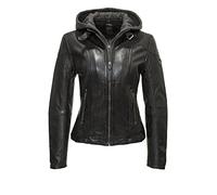 Gipsy Damen Lederjacke mit Kapuze im Biker Look Schwarz (L, Black)