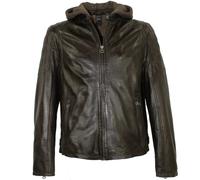 Gipsy - Herren Lederjacke Lammnappa Bikerjacke Kapuze dunkelbraun : XXL