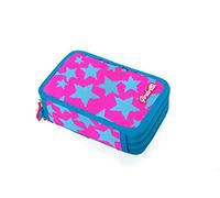Girabrilla Nice Group Schüleretui mit 3 Fächern, Rosa mit türkisen Sternen