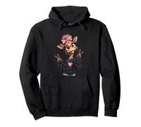 Giraffe Girl Double Peace Zeichen Rosa Schleife Pop Grafik Verspielt Pullover Hoodie