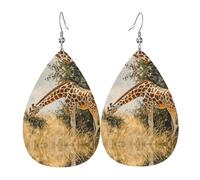 Giraffe isst Gras bedruckte tropfenförmige Leder-Ohrringe | High-End-Design, leichte Luxus-Ohrringe