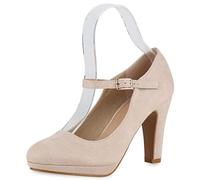 Giralin Damen Pumps Mary Janes High Heels Absatzschuhe Basic Wildleder-Optik Riemchenpumps Elegante Abend Schuhe Spangenpumps 210700 Beige 36