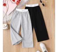 Girlism 2-teiliges lässiges gestricktes Sport-Hosen-Set für Mädchen, kontrastierender Bund, Streetstyle, einfarbige gestrickte lockere weite Casual-Sp