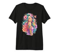 Girlly Girl Rainbow Hair Floral Tattoo Butterfly Art Premium T-Shirt