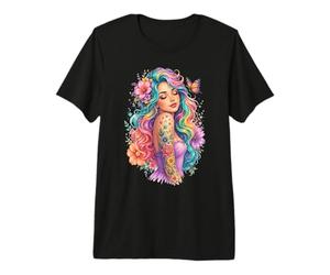 Girlly Girl Rainbow Hair Floral Tattoo Butterfly Art Premium T-Shirt