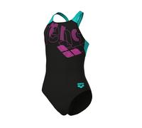 GIRL'S ARENA TALES SWIMSUIT V BACK BLACK-TURQUOISE-WHITE 128