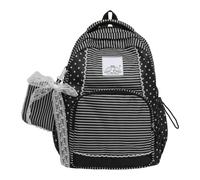 Girls School Backpack - 42x32x15cm 510g (2 Pieces) Travel Classroom Book | Striped star nylon rucksack with cute bow charm matching purse, waterproof lightweight large capacity bag for students