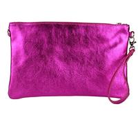 Girly Handbags Echte italienische Clutch aus Metallic-Leder Fuchsie