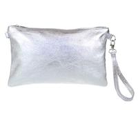 Girly Handbags Echte italienische Clutch aus Metallic-Leder Silber