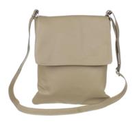 Girly Handbags Italienische Damen-Umhängetasche aus weichem Leder mit Klappe und Reißverschluss Helles Taupe