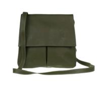 Girly Handbags Umhängetasche aus italienischem Echtleder mit zwei Taschen, dark olive, W 25, H 25, D 2 cm (W10, H 10, D 1 inches)
