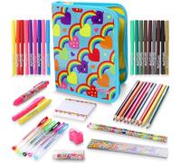 GirlZone Geschenke für Mädchen - Federtasche mit Regenbogen für Mädels Schreibset Schüleretui Kinder Federmappe Gefüllt