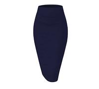 Girstunm Damen lässiger Bleistiftrock schlanker kurzer Rock Sommer hohe Taille Stretch kurzer Rock mit Schlitz Navy S