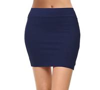 Girstunm Damen lässiger Bleistiftrock schlanker kurzer Rock Sommer hohe Taille Stretch kurzer Rock mit Schlitz Navy Mini XX-Large