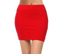 Girstunm Damen lässiger Bleistiftrock schlanker kurzer Rock Sommer hohe Taille Stretch kurzer Rock mit Schlitz Rot Mini Medium