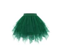 Girstunm Mini Tüllrock Damen Hoch Taille Unregelmäßiger tüllrock Karneval Kostüm Unterrock Dunkelgrün Medium