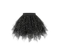 Girstunm Mini Tüllrock Damen Hoch Taille Unregelmäßiger tüllrock Karneval Kostüm Unterrock Schwarz Pailletten Medium