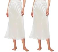 Girstunm Pack of 2 Halbe Slips für Frauen Langer Unterrock Antistatische Spitze Bottoming Rock Slips für Unterkleider 69cm White X-Large