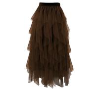 Girstunm Tüll Röcke für Damen Midi Länge Hoch taillierte A Linien Röcke Karneval Kostüm Brown XX-Large