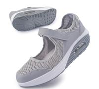Git-up Damen Walking Schuhe mit Klettverschluss Atmungsaktives Vermascht Krankenschwester Schuhe Leichtes Memory Schaum Luftkissen Sneaker, Grau 42