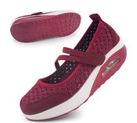 Git-up Damen Walking Schuhe mit Klettverschluss Atmungsaktives Vermascht Krankenschwester Schuhe Leichtes Memory Schaum Luftkissen Sneaker, Pailletten-Rot 43