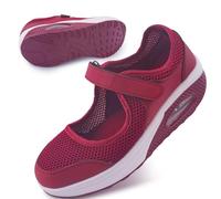 Git-up Damen Walking Schuhe mit Klettverschluss Atmungsaktives Vermascht Krankenschwester Schuhe Leichtes Memory Schaum Luftkissen Sneaker, Rot 37