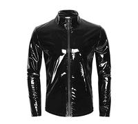 GITDOT Herren Sexy Jacke PVC Spiegel glänzende Lacklederjacke mit langen Ärmeln Bar Night Club Clubwear (6XL,Schwarz)