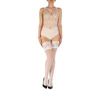 Giulia 20 DEN sexy halterlose Strümpfe floral gemusterter, bereiter Spitzenband Blumenmuster Silikonband Passion 20 Weiß M/L