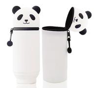 GIUSOBG 2 in 1 Weiche Silikontasche, Teleskopisch Mäppchen, Kawaii Federmäppchen mit Reißverschluss, Niedlicher Panda Tischstifthalter für Kinder Schule Home Office Supplies (Augen geschlossen)