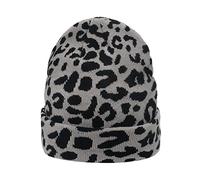 GIVBRO Frauen Leopard Print Baskenmütze Strickmütze Beanie Mütze Winter Warm Hut Casual Kostüm Zubehör Grau
