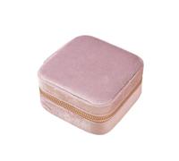 GIYXHU 1Pcs Samt Schmuck Box Reise Tragbare Sqaure Zipper Boxen Halskette Armband Ring Ohrringe Lagerung Fall Organisatoren for Frauen für Schmuck(Pink)