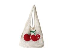 GIYXHU Sommer-Umhängetasche, ausgehöhlt, Kirsch-Design, Stricktasche, handgewebt, Strand, einfache Shopper-Taschen Für Damen(Color2)