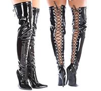 Gizelle Damen Back Lace UP Over The Knee Boots Overknee-Stiefel, Black Patent, 44 EU