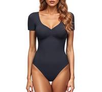 GJY Damen Bodysuit mit Quadratischem V-Ausschnitt, Sexy Oberteile Mode Langarm Going Out Tops Stretchy Körper Anzug,Dunkelblau