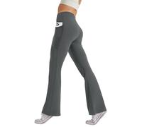 Glacspyg Damen Hose mit Taschen Yogahose Freizeit Jogginghose High Waist Sporthose Elastische Weite Bootcut Jazzpants Dunkelgrau XS