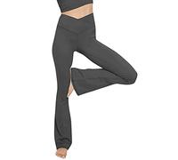 Glacspyg Yogahose Damen，Schlaghose V-Taille Bootcut Sporthose Freizeithose Jogginghosen für Fitness Weiß 2XL