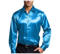 Glänzende Herrenhemden Glänzendes Satin-Langarmhemd knitterfrei glänzend Button Down-Shirt mit Reverskragen schmale Passform Hemd für Party Mode Satin Tanzparty