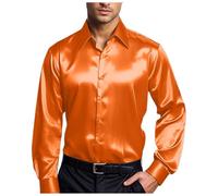 Glänzende Herrenhemden Glänzendes Satin-Langarmhemd knitterfrei glänzend Button Down-Shirt mit Reverskragen schmale Passform Hemd für Party Mode Satin Tanzparty