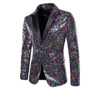 Glänzende Jacke, 20Er Jahre Kostüm Herren, Glitzer Sakko Herren Party Pailletten Blazer Herren Weihnachten Silvester Party Glänzende Pailletten Sakko Glitzer Jacket Anzugjacke Smoking Herren Jacke