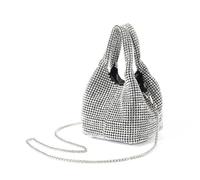 Glänzende Kristall-Diamant-Damen-Geldbörsen und Handtaschen, Strass-Eimer, Tragetasche, Umhängetasche, Kette, Umhängetasche, Abend-Party-Tasche, silber