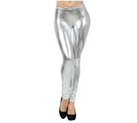 Glänzende Leggings Damen Sexy Metallic Leggings Silber Lederleggings High Waist Lederhose Skinny Lack-Leggings-Glänzend Glitzer Hose Lack Leder-Leggings Kunstleder Strumpfhose Lederimitat-Hose