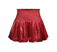 Glänzende Metallic Shorts Damen Sexy -Glitzer Hotpants Damen Hohe Taille -Kurze Hose Sporthose Elastisch Sommershort Freizeitshort Wet Look Hosen Weites Bein für Frauen Tanz Karneval Rave Party