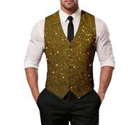 Glänzende Pailletten-Weste Für Herren Tiefer V-Ausschnitt Einfarbig Partykleid Anzugweste Mit Knopf Festlich Party Hochzeit Performance Anzugsweste Ärmellos Jacke 70er 80er Disco Outfit Lila Rot Xxl