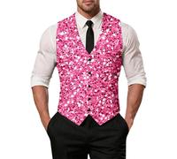 Glänzende Pailletten-Weste Für Herren Tiefer V-Ausschnitt Einfarbig Partykleid Anzugweste Mit Knopf Festlich Party Hochzeit Performance Anzugsweste Ärmellos Jacke 70er 80er Disco Outfit Lila Rot Xxl