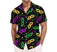 Glänzende Satin Hemden Herren Herren Glitzer Shirt Herrenhemd Mit 3D Karnevalsmotiv Kurzarm Lockere Passform Reverskragen Urlaubsmode Clubwear Disco-Stil für Karneval Party