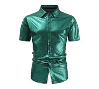 Glänzende Satin Hemden Herren Mode Glitzer Shirt Herren Slim Fit Neuer Trendiger Schmal Geschnittener Cardigan Mit Reverskragen Für Übergröße EGlänzendes Kurzarmhemd Für Sommer für Karneval Party